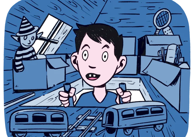 Au grenier, Luigi découvre des trésors: des jouets de son papa et de son grand-père ©Mathieu Paillard