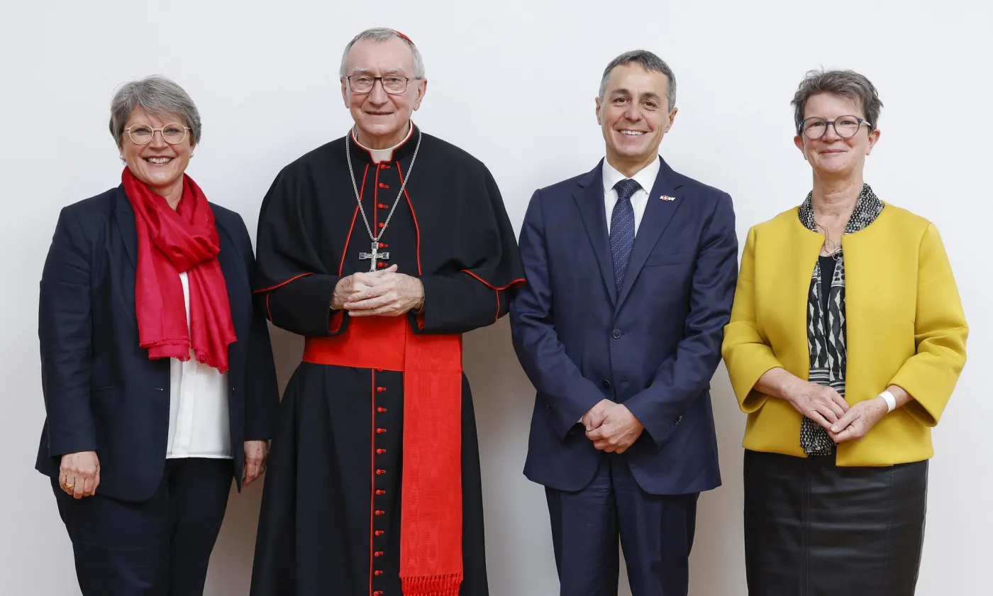 Rita Famos, le Cardinal Pietrolin, Ignazio Cassis et Evelyn Borer. Rita Famos, le Cardinal Pietrolin, Ignazio Cassis et Evelyn Borer.