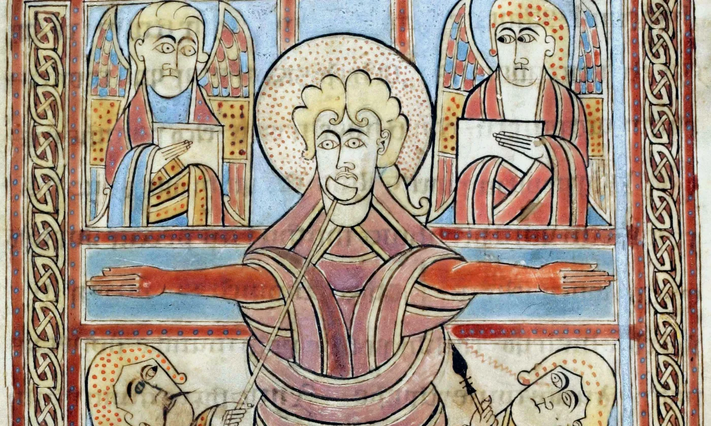 Illustration de la crucifixion dans l'Evangéliaire irlandais de Saint-Gall (an 750). ©Domaine public / Wikimedia Commons